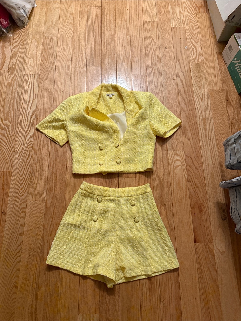 Versona Bright Yellow Tweed Jacket and skirt